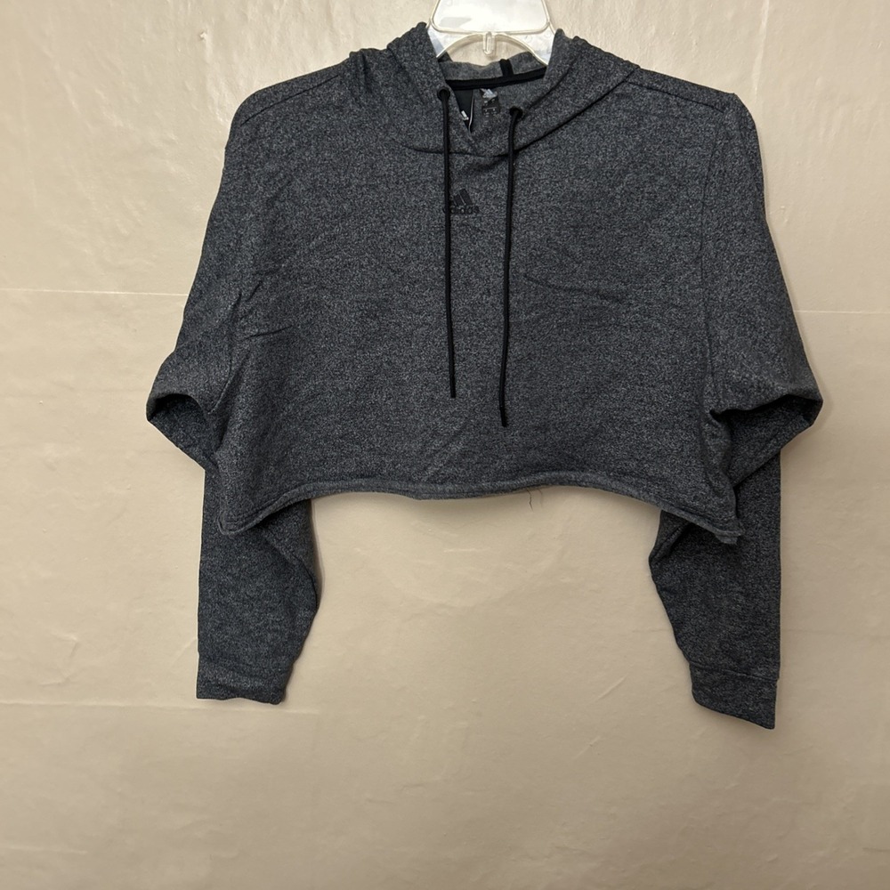 adidas Large Charcoal Gray Cropped Hoodie Top